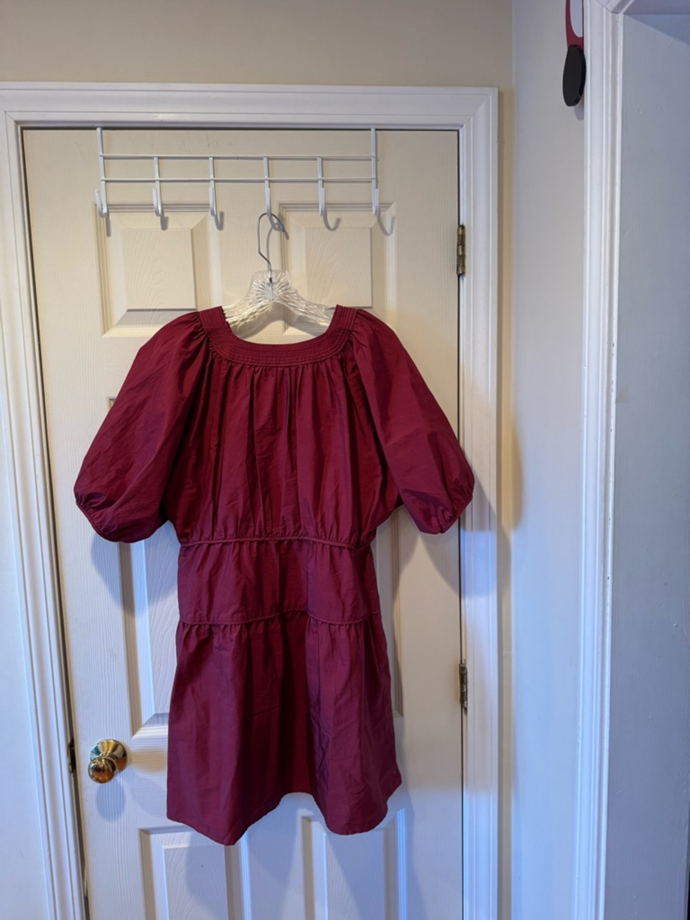 Madewell Burgundy Puff-Sleeve V-Neck Dress - Picture 4 of 8